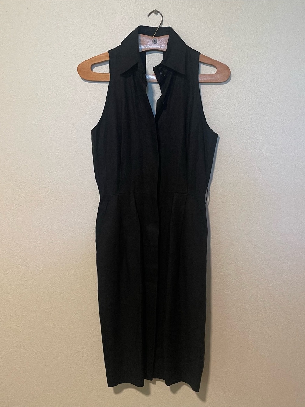 Vintage Anne Klein Sleeveless Black Linen Open Back Dress